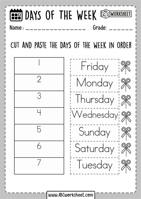 Days Of The Week Free Printable Worksheets