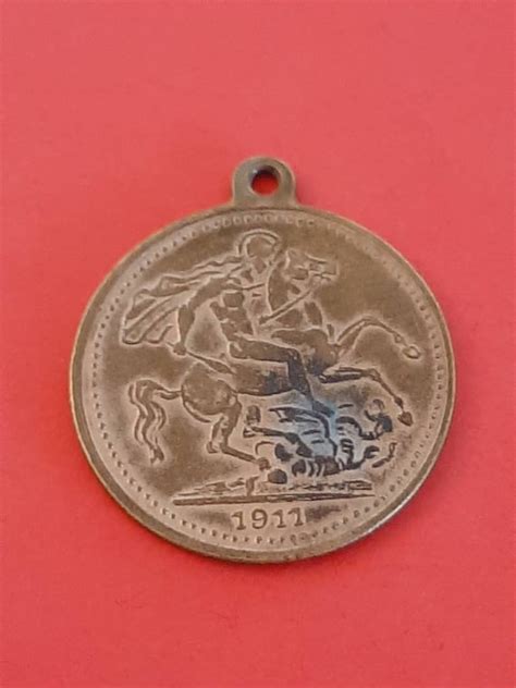 Antique Brass Medal Pendant Of Saint George Slaying T Gem