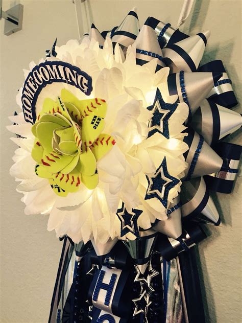 Homecoming Mum With A Handmade Softball Flower Centerpiece And Led