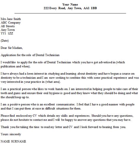 The purpose of a cover letter. Dental Technician Cover Letter Example - icover.org.uk