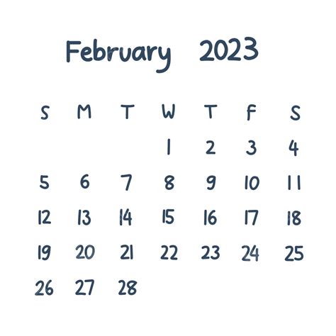 Handwritten Calendar Of February 2023 Calendar February 2023 Monthly