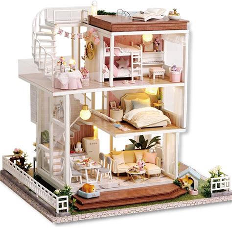 cutebee dollhouse miniature with furniture diy wooden dollhouse kit plus dust proof and music