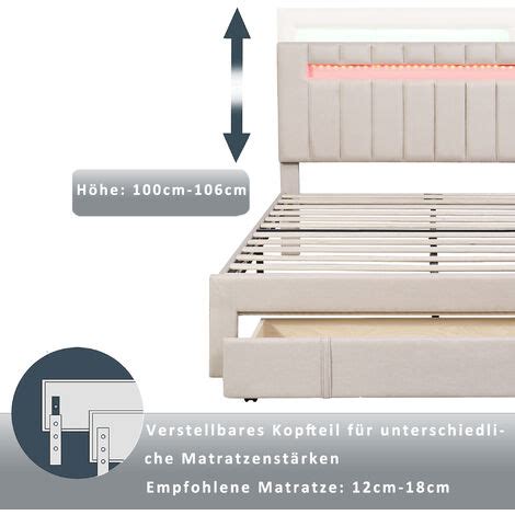 Merax Cama Tapizada Con Iluminaci N Led Cajones Somier De L Minas Ropa De Cama Que No Irrita