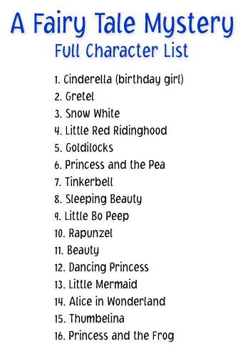 Fairy Tales List Of Characters List Of Fairy Tales Fairy Tales