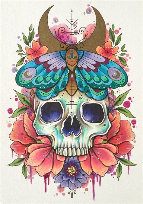 Skull Tattoo Print Tattoo Design Day Of The Dead Art Etsy Skull Art