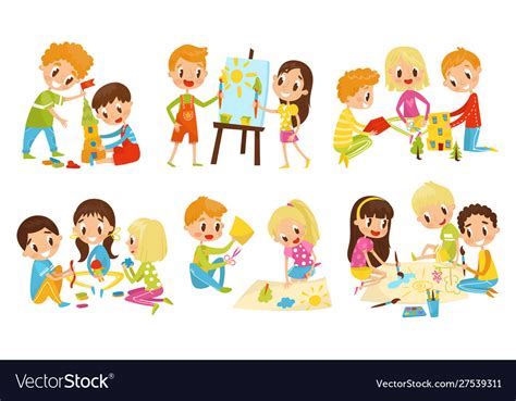 Small Kids Doing Different Things Together Vector Image