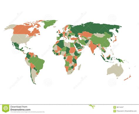 Mappa Politica Del Mondo In Quattro Colori Su Fondo Bianco Illustrazione Di Vettore