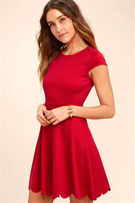 Cute Red Dress Skater Dress Fit And Flare Dress 5200 Lulus