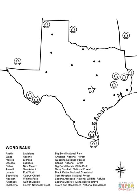 Texas Map Worksheet Coloring Page Free Printable Coloring Pages