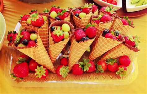 In different forms, fruit salad can be served as an appetizer, a side salad, or a dessert. Individual fruit salad with chocolate Drizzled and dipped waffle cones, I added a bowl of fruit ...