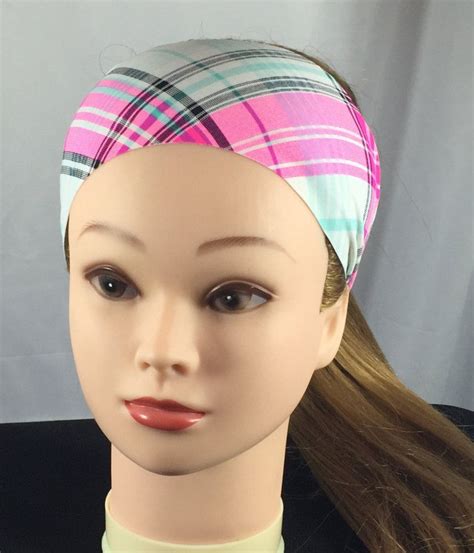 Pink Plaid Yoga Running Headband Workout Headband