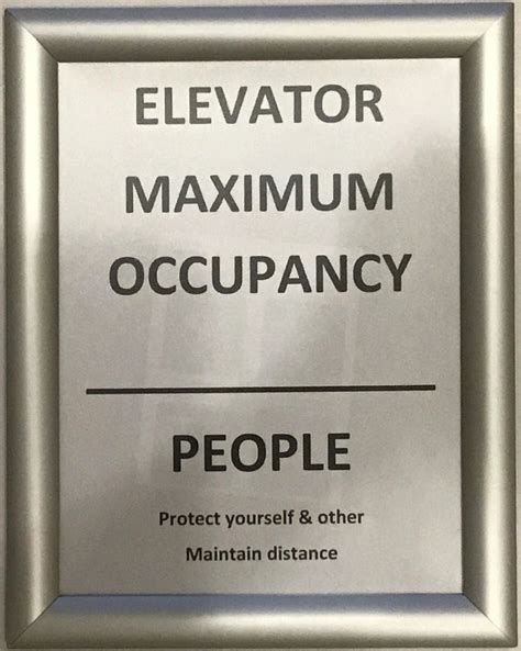 Elevator Maximum Occupancy Frame Front Load 85x11 Hpd Signs