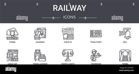 Conjunto De Iconos De Línea De Concepto Ferroviario Contiene Iconos