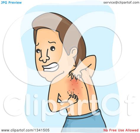 Clipart Of A Cartoon Brunette White Man Trying To Itch An Allergy Rash