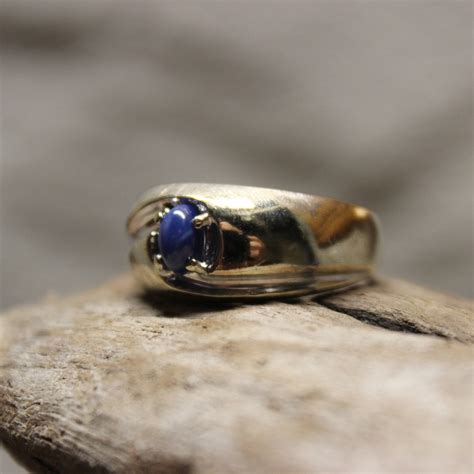 1980s Vintage Blue Star Sapphire Ring 10k Gold Mens Ring 55 Grams