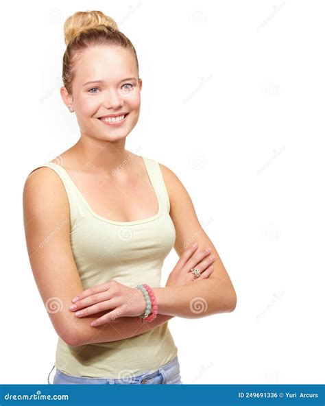 Happy And Refreshed Portrait Of A Smiling Teenage Girl Standing With