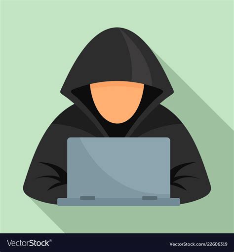 Hacker At Laptop Icon Flat Style Royalty Free Vector Image