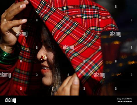 pokhara nepal 30th dec 2021 nepalese women from ethnic gurung community in traditional