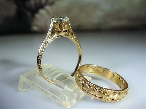Bridal Ring Set Antique Victorian 14k And 10k Aquamarine Ring Set Aquamarine Engagement Ring