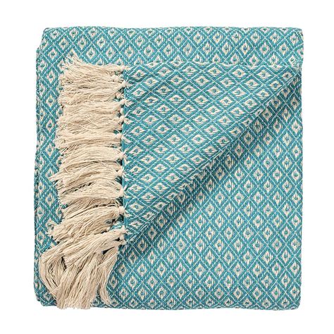 Turquoise Diamond Weave Soft Cotton Handloom Blanket Throw 180cm X 130cm