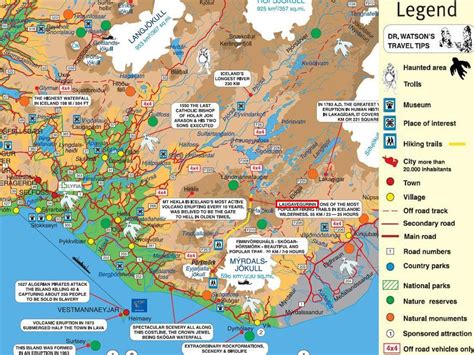 Map Of Southern Iceland With Hiking Trails Tourist Map Iceland
