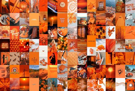 Orange Collage Kit Orangewhite Aesthetic Wall Collage Kit Etsy
