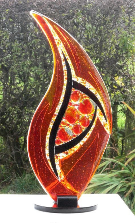 Fused Glass Red Abstract Sculpture Glass Art Glass Art Sculpture Fused Glass Artist