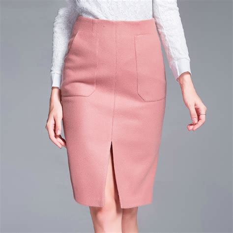 Customize Autumn Winter New Wool Skirt High Waist Pocket Knee Length