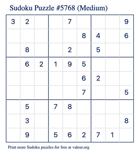 Free Printable Medium Sudoku With The Answer 5768
