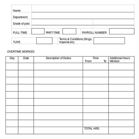 23 Overtime Sheet Templates Free Sample Example Format Download