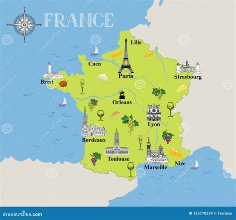 Mapa Turístico De Francia Fondo Gastronómico Del Destino Del Viaje