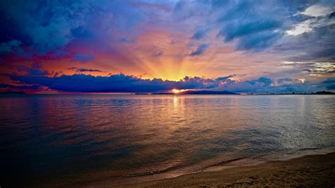 Photography Sunset Beach Clouds Sea Blue Yellow 1920x1080