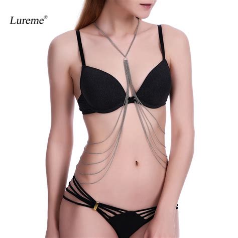 Lureme Sexy Silver Tone Bikini Beach Crossover Harness Necklace Waist Belly Body Chain Jewelry