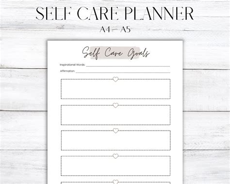 Self Care Goals Printable Digital Plannerself Care Worksheet Wellness