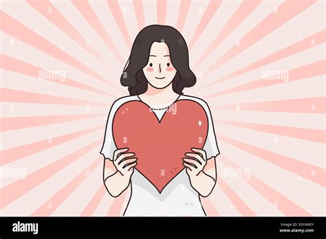 Amor día de San Valentín y concepto de corazón Joven personaje positivo femenino de dibujos