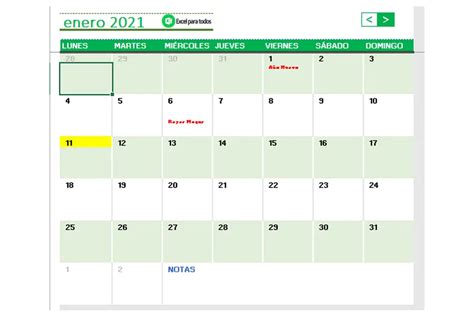 Plantilla Excel Calendario 2021 Descargar Gratis