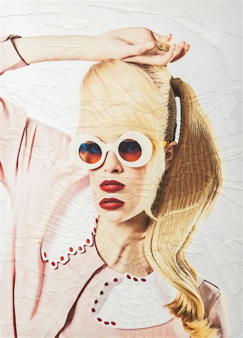A Painting Of A Woman With Sunglasses On Her Head And Long Blonde Hair