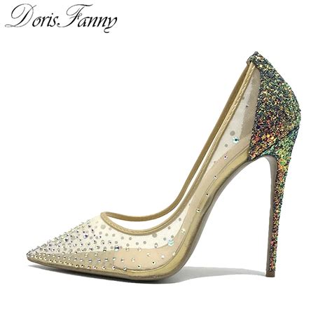 Doris Fanny Crystals Women Shoes High Heels Sexy Stilettos Glitter Shoes Wedding High Heels