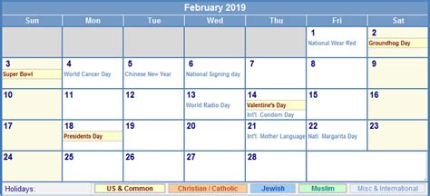 This is a printable calendar template for february 2019. February 2020 Calendar With Holidays In US, UK, Canada ...