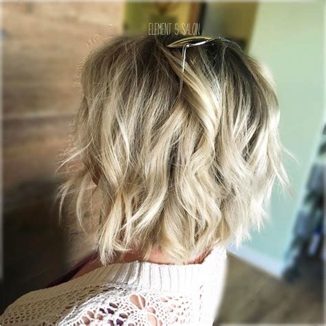 Spring Lived In Rooty Ash Blonde Balayage On A Wavy Bob Curly Hair Styles Ash Blonde Balayage