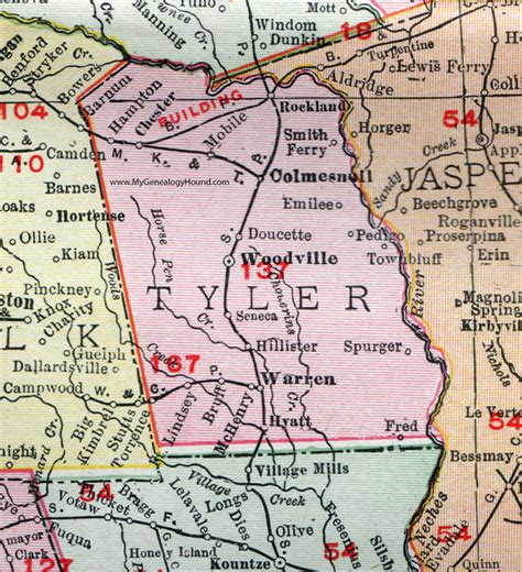 Tyler County Texas 1911 Map Rand Mcnally Woodville Colmesneil