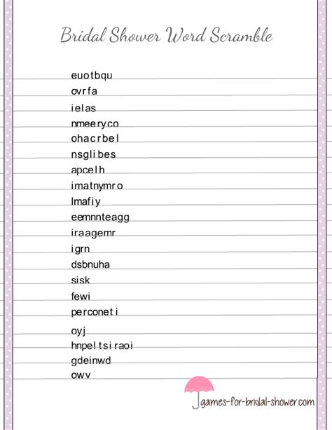 Free Printable Bridal Shower Word Scramble Printable Word Searches