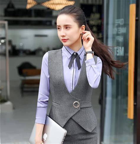 Fashion Women Waistcoat And Vest Grey Office Ladies Work Wear Female Clothes Ol Styles In Vests