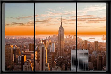 Poster New York Manhattan Skyline Window View En Vente Sur Close Up