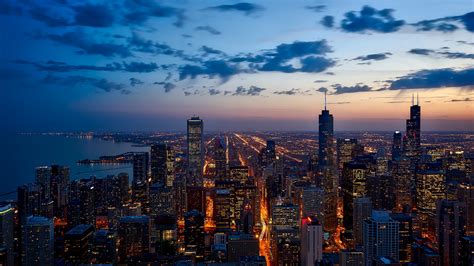 Aerial View Of Chicago On Lake Michigan In Illinois