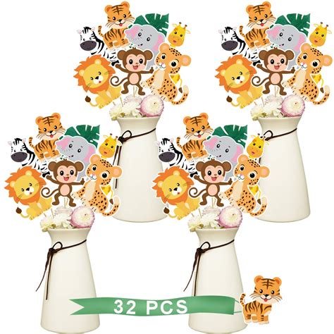 Buy 32 Jungle Animals Centerpiece Sticks Zoo Animals Cutouts For Baby