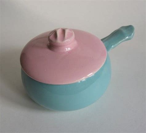 Vintage Mccoy Pottery Ceramic Cook And Serve Pot Pink And Blue Pastel