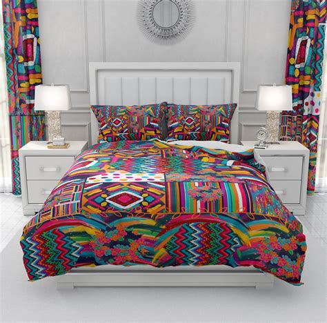 geometric colorful boho bedding set comforter or duvet cover etsy boho bedding sets bedding