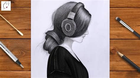 Hidden Face Girl Drawing How To Draw A Girl With Headphones Step By