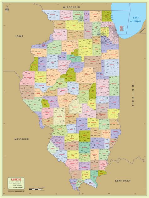 Buy Illinois Zip Code With Counties Map